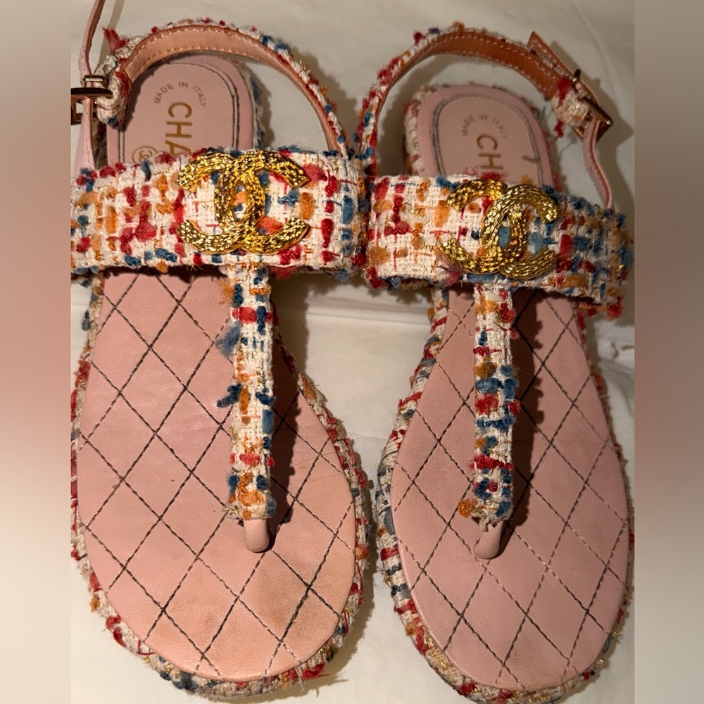Chanel Tweed CC Logo Sandals – Size 36.5 (US 6.5) - Picture 6 of 10